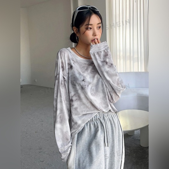 Tie Dye Drop Shoulder Oversized Mesh Top - Picture 6 of 6